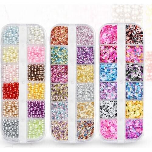 12 Grid Sequins Foil Art Decoration Fashion Nails Accessories for Manicure 2021 Cute Pearl Jewelry for Nail Design