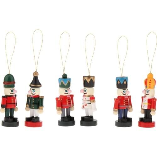 2.76in Mini Wooden Christmas Ornaments Nutcracker Soldier Toy Home Shop Wall Tree Hanging Decor Crafts for Kids