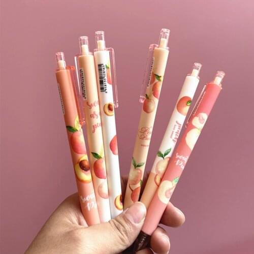 2pcs /lot Pink Peach Press Gel Pen Rollerball Pen 0.5mm Black Ink