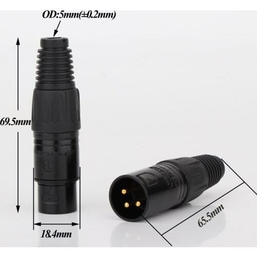 HI-END 4pcs Gold plated XLR connector plug, 3 pole male to female audio cable connector XLR Jack HIFI