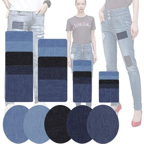 50pcs/lot Denim Sticker Grid Round Patch Jacket Coat Backpack Mend Repair Clothing Decoration Diy Iron Heat Transfer Applique