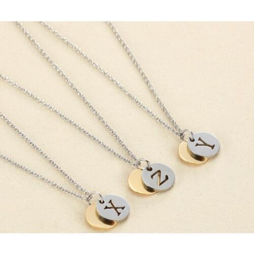 Stainless Steel Letter A-Z 10pcs Initial Necklace Pendant Women Men Jewelry Stainless Steel Round Coin Alphabet Necklace Jewelry