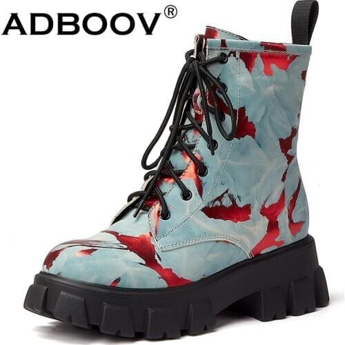 ADBOOV 2020 New Fashion Women Boots Platform Chunky Ankle Boots Ladies Mortorcycle Boots Female