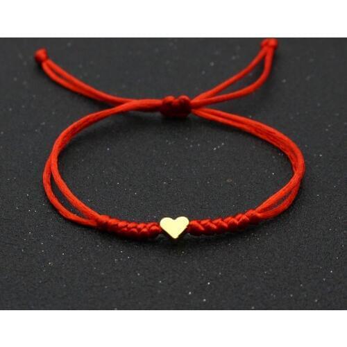 Gold Silver Colour Love Heart Bracelet Couple Wish Lucky Red String Braided Adjustable Charm Bracelets for Women Men Jewelry