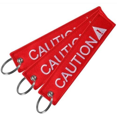 Keychain Car Novelty Double Side Embroidery Car Ring Motorcycle Danger Caution Key Tag Key Chain For Men Keychains Gift Fashion