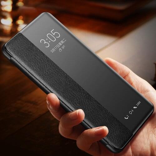 Genuine Real Leather Smart Sleep Window Book Flip Case Cover For Huawei P40 Pro Pro+ Plus