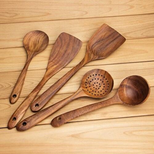 Wooden Spoons, Wooden Spoons for Cooking, 5-Piece Reusable Wood Kitchen Utensils Set Tools for Cooking Nonstick Cookware