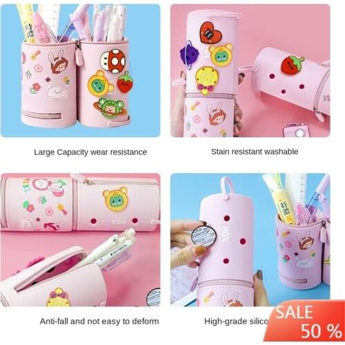 NBX double silicone pen bag female contracted large capacity pencil case Japanese junior high school pupils lovely pencil case b