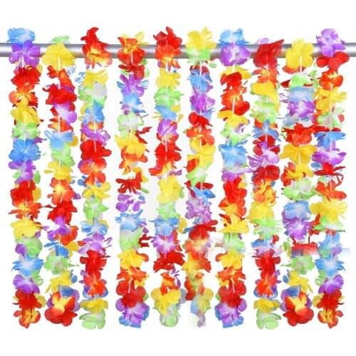 Hawaiian Flower Leis Garland Necklace Fancy Dress Pool Decor Party Hawaii Beach Party Fun Flowers DIY Party Supplies