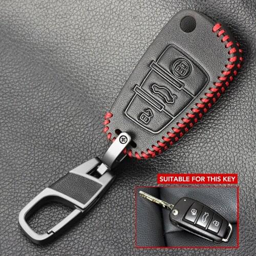 Leather Car Key Cover Case for Audi Sline A3 A5 Q3 Q5 A6 C5 C6 A4 B6 B7 B8 TT 80 S6 Auto Key Cover Holder Protector Accessories