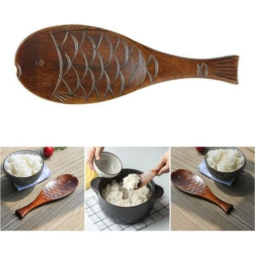 Creative Rice Spoons Fish Shape Non-stick Rice Paddle Wooden Spoon Japanese Hand-Carved Kitchen Flatware Spoons Tableware Crafts