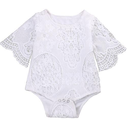 Lace white hollow romper Newborn Baby Girls ruffles Sleeve Clothes Romper Jumpsuit Outfits
