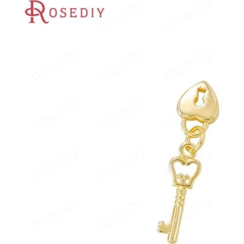 40532)4PCS 26x4MM 24K Gold Color Brass key Pendants Jewelry Making Supplies Diy Findings Accessories