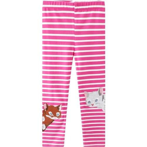 Girls Striped Leggings Cotton Tights Trousers Kids Pants Embriodery Animal Pattern Skinny Pants For Children