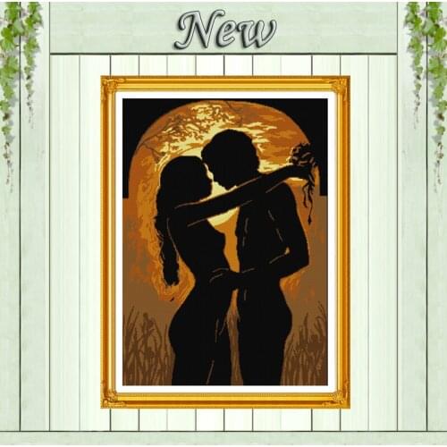 The young couple in the moonlight,print on canvas DMC 14CT 11CT Cross Stitch kit,full embroider needlework Set,sexy lovers kiss