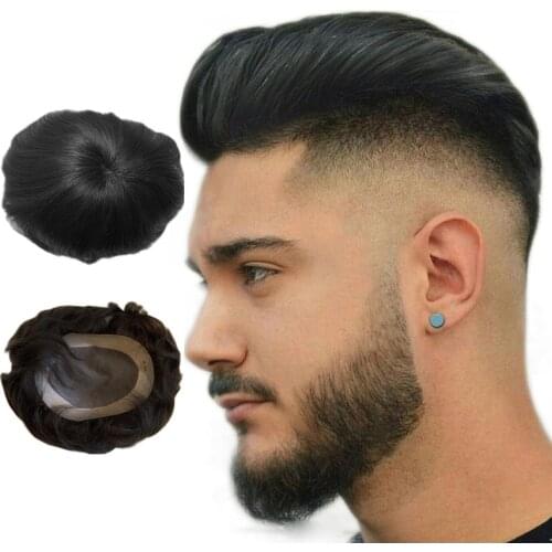 Natural Hairline Men Wig Fine Mono Toupee Remy 100% Natural Human Hair Toupee Men Hairpiece Wigs
