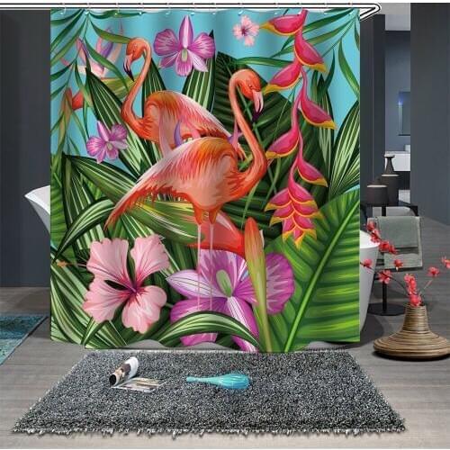 Custom Made Shower Curtain Bathroom Curtain Partition 1.5 x 1.8m 1.8 x 1.8m 1.8 x 2m Floral Flamingo Palm Leaves White