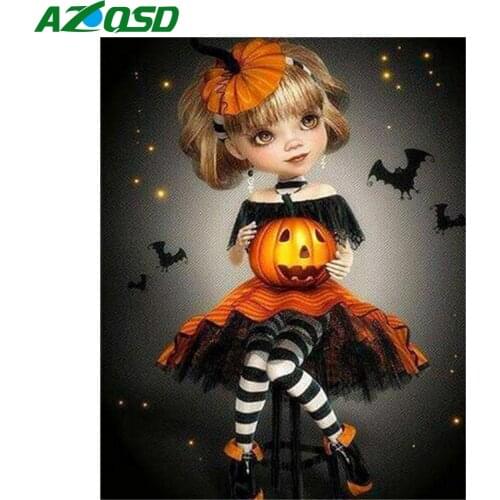 AZQSD DIY Oil Painting By Numbers Magical Broom Halloween Gift Coloring By Numbers Pumpkin On Canvas Unframe Home Decoration