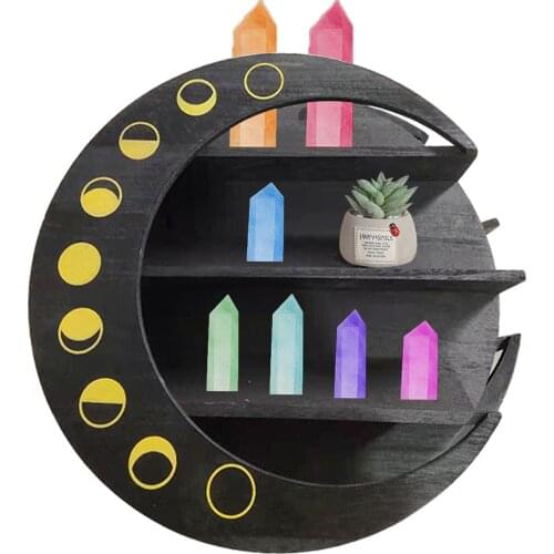 Wooden Moon Shaped Storage Shelf Wall Mounted Hanging Rack Living Room Kitchen Bathroom Mounted Hanging Home Decortion Dropship