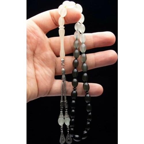 Natural stone black white agate beads tassel necklace tespihler Islamic muslim rosary fosfolu rosary men women meditation