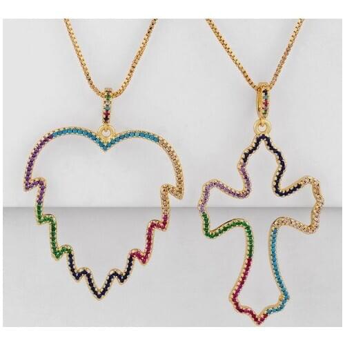 Cross heart multicolor micro pave cz zircon cubic zirconia necklace copper Clavicle gold plated Snake Chain Choker Pendant 3f2d