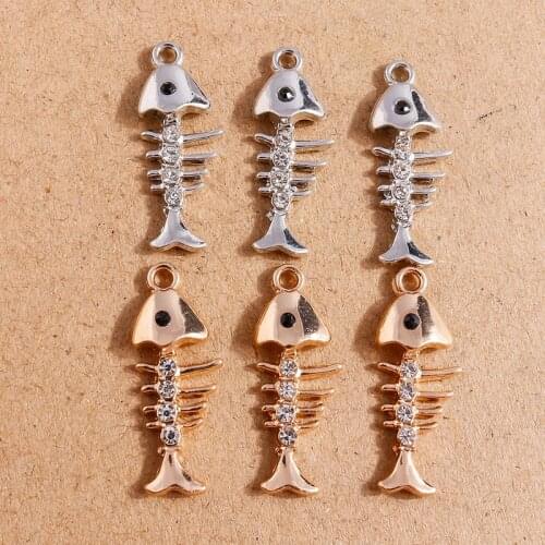 10pcs 11*28mm Gold Silver Color Alloy Fish Bone Charms for Jewelry Making Fashion Crystal Necklaces Earrings Keychain DIY Crafts