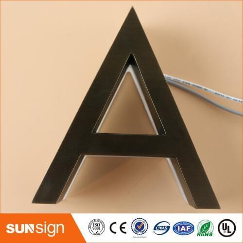 Custom 3D LED Backlit Brushed Stainless Steel Letters Business Signs for Outdoor Advertising Customized