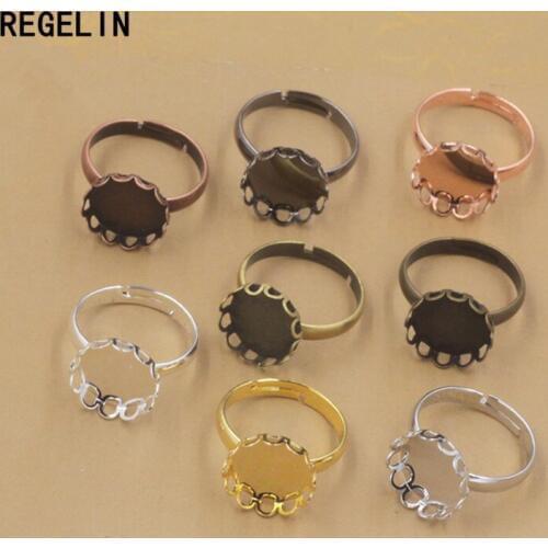 REGELIN 10pcs Adjustable Rings Bases Cabochon Settings Bezel Lace Ring Blank Base Fit 10/12/14/15/16mm Cabochon Cameo DIY
