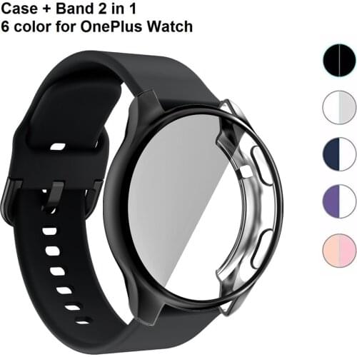 2in1 Strap + Case For OnePlus Watch 46mm Protector Cover Silicone Smart Watchband Bracelet TPU Bumper Combination