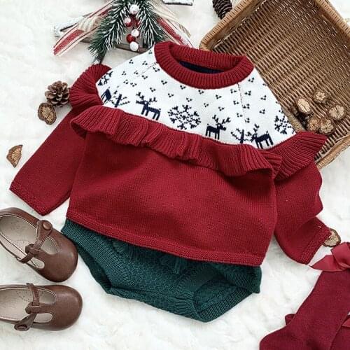 Christmas Baby Kids Girls Long Sleeve Knit Sweater Autumn Winter Baby Kids Girls Thicken Pullover Sweaters Childrens Clothes