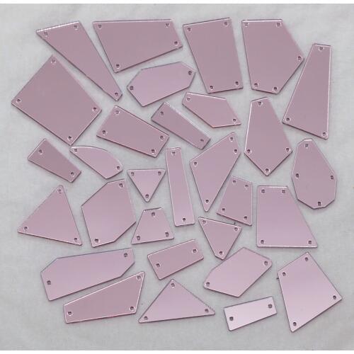 Pink Acrylic Mirror Sew On Rhinestones DIY Flatback Mirror Acryl Sew On Stones with Holes For Sewing