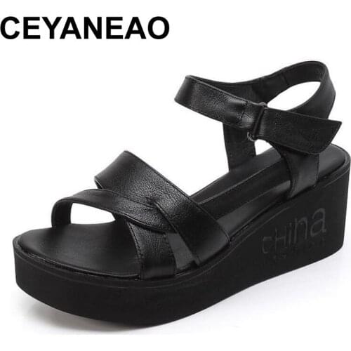 CEYANEAOSummer fashion genuine leather sandals woman thick bottom breathable soft bottom high heels platform shoes