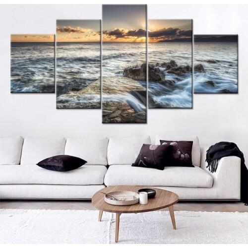 Modern Canvas HD Painting Decorative Modular Picture Seaside Rock Scenery Framework Wall Art Prints Poster For Living Room
