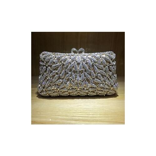 Sparkling grey& Clear Crystal Women Long Metal Evening Clutches for party prom red Handbag Wedding Diamond Purse Bridal Bag blue