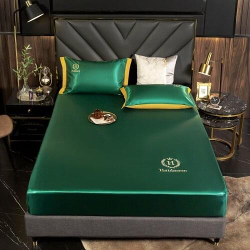 Light Blue Embroidery Bed Sheet With Pillow Case,3 in 1 Bedsheet,Elastic Fitted Sheet,Bed Cover Mattress(Depth) 5-38cm