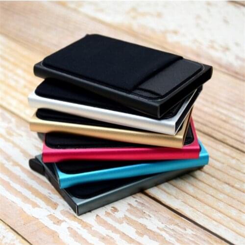2pcs Slim Aluminum Wallet With Elasticity Back Pouch ID Credit Card Holder Mini Wallet Automatic Pop up Bank Card Case