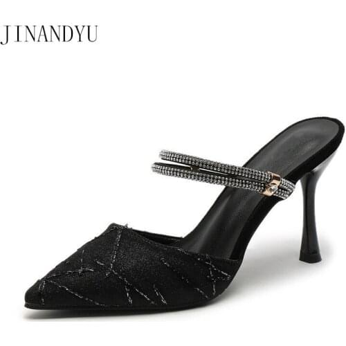Stiletto Heels Pointed Toe Slippers Woman Shoes Big Size 43 Sexy Crystal Heels Woman Pumps Wedding Party Shoes for Women 2021