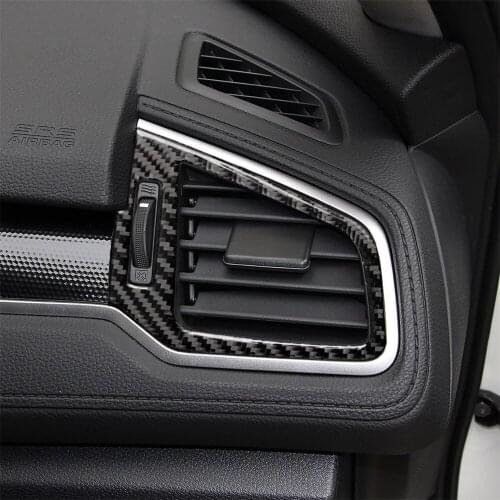 Car Interior Decoration Stickers Air Vent Outlet Frame Cover Trim for Honda Civic 2016-2019 Carbon Fiber Decals Accessories