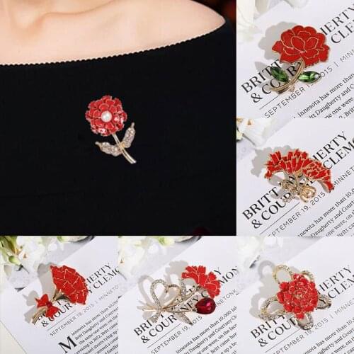 Vintage Retro Rose Flower Brooch Red Party Wedding Bridal Jewelry Crystal Brooches Women Valentine Day Gifts