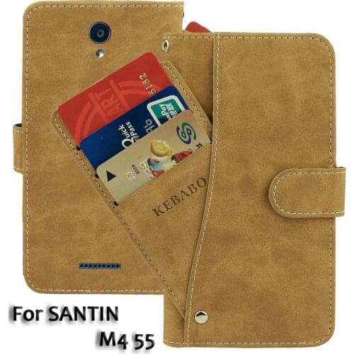 Vintage Leather Wallet SANTIN M4 55 5.5 Inch 5.5" Case Flip Luxury Card Slots Cover Magnet Stand Phone Protective Bags