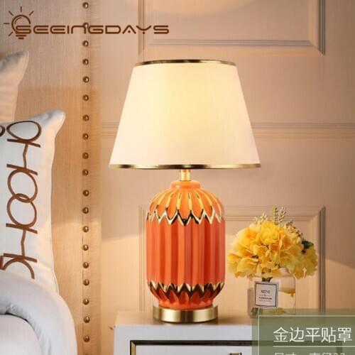 Gold Foil Light Luxury Simple Ceramic Table Lamp Sample Room Living Room Bedroom Bedside Lamp Home Decor