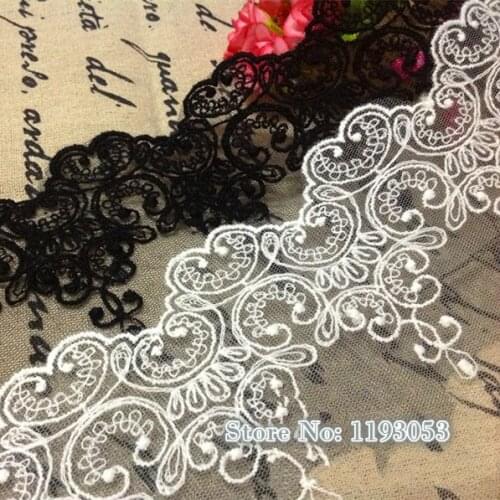 10Yard/Lot Embroidery Lace Fabric Black White Sweet Cordate 10CM Lace Trim DIY Craft Materials Clothing Accessories