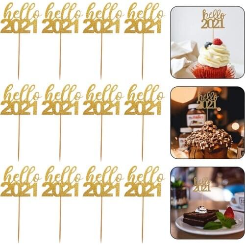 12Pcs 2021 Cake Topper Birthday Cake Dessert DIY Party Decoration New Years Day Party Birthday Cake Decorations