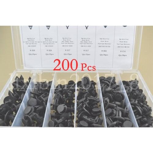 200Pcs Car Body Bumper Push Pin Rivet Retainer Trim Moulding Clips Fastener kit