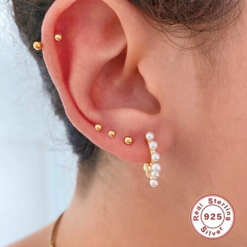 GS 925 Sterling Silver Fine Earrings Cute INS Pearl Hoops Earring For Woman Engagement Party Gift Round Pendientes Oorbellen