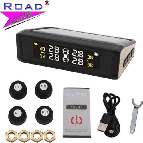 Car TPMS Solar Power Digital LCD Display Auto Tire Pressure Monitoring System 4 Pcs External Type Sensor TPMS For Universal Cars