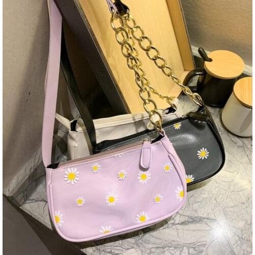 Daisy Handbags Women Stylish PU Leather Underarm Totes Female Elegant Chain Splicing Small Shoulder Bags Satchels