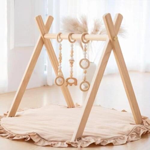 Nordic Style Baby Gym Play Wood Nursery Ring-pull Toy Wooden Gym Beads Toys For Baby Boy Girl Nordic Natural Wooden Gym Play