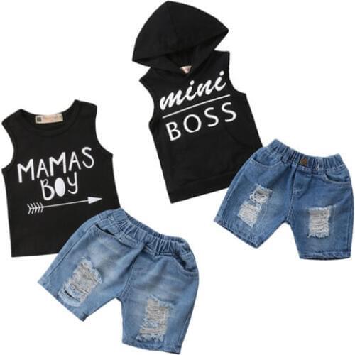 Toddler Kids Baby Boy Print Hoodies Summer Tops T-shirt Vest+Denim Jeans Shorts Pants Children Sunsuit Set Clothes Suits 1-5T