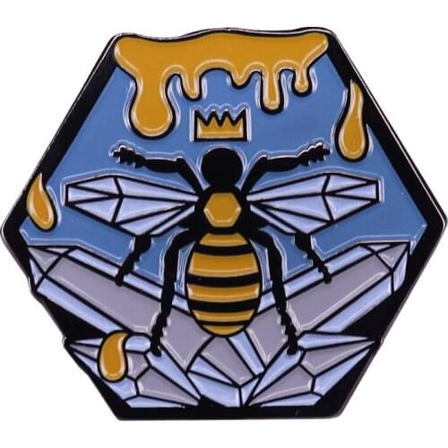 Basquiat crown bee enamel pin crystal cluster brooch pop graffiti art badge gorgeous decor